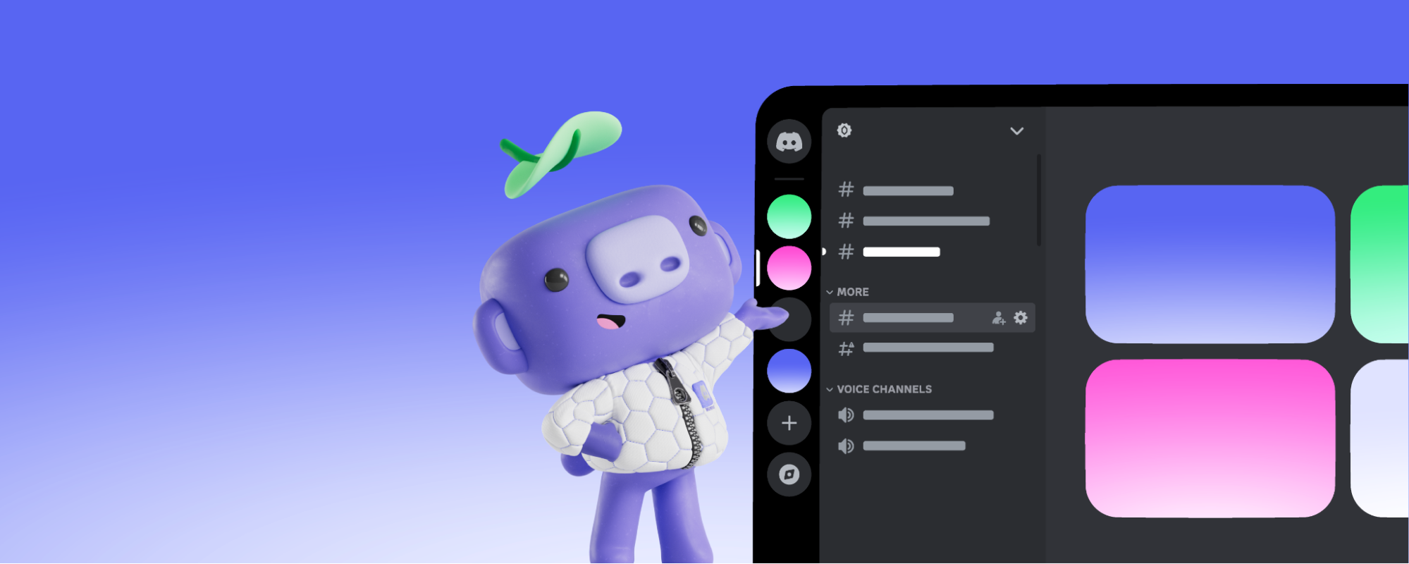 Wumpus showcasing the Discord desktop app.