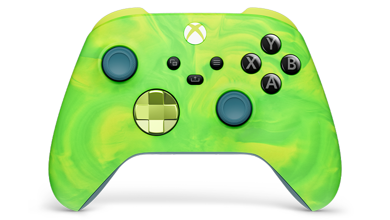 A front facing view of the Xbox Wireless Controller customized with a new top case in Xbox Design Lab.